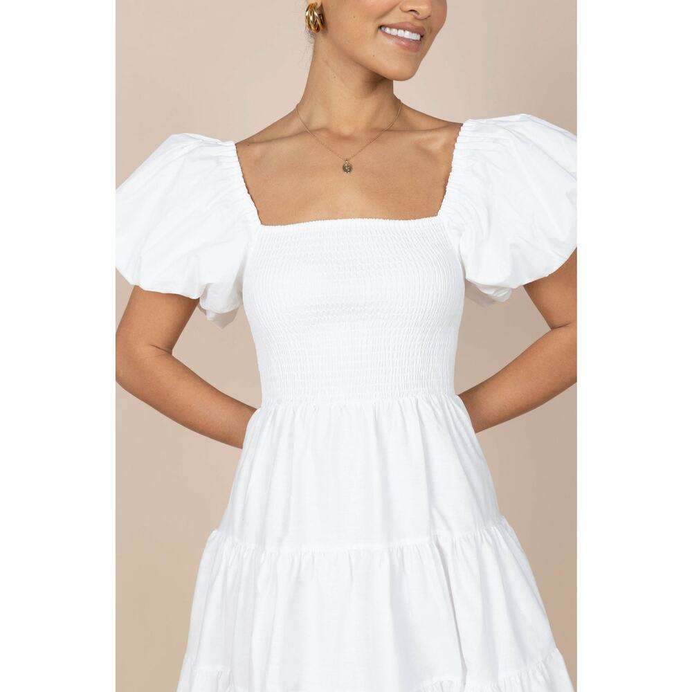 Petal & Pup White Smocked Midi Dress Puff Sleeve Tiered A-Line Sun Dress NWT - Picture 8 of 9